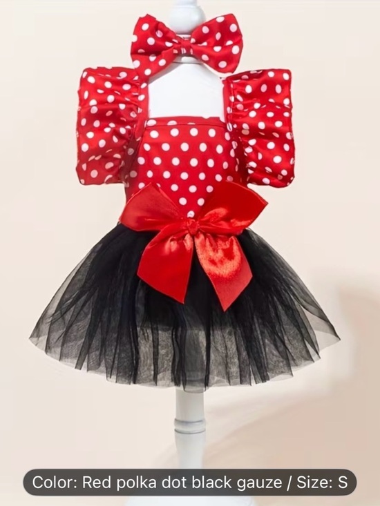 Other - Pets Red Polka Dot Black Tulle Minnie Mouse Costume with Bow Dog or Cat